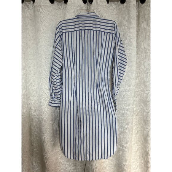 Lauren Ralph Lauren Broadcloth Blue White Striped Shirt Dress Tie  Embroidered 8 - Picture 3 of 12
